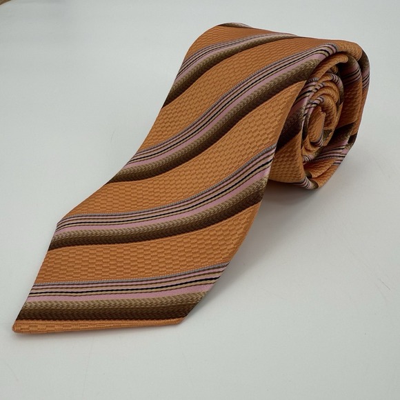 Ermenegildo Zegna Men's Orange Pink Striped Silk Blend Neck Tie 60x3.5 - Picture 1 of 5